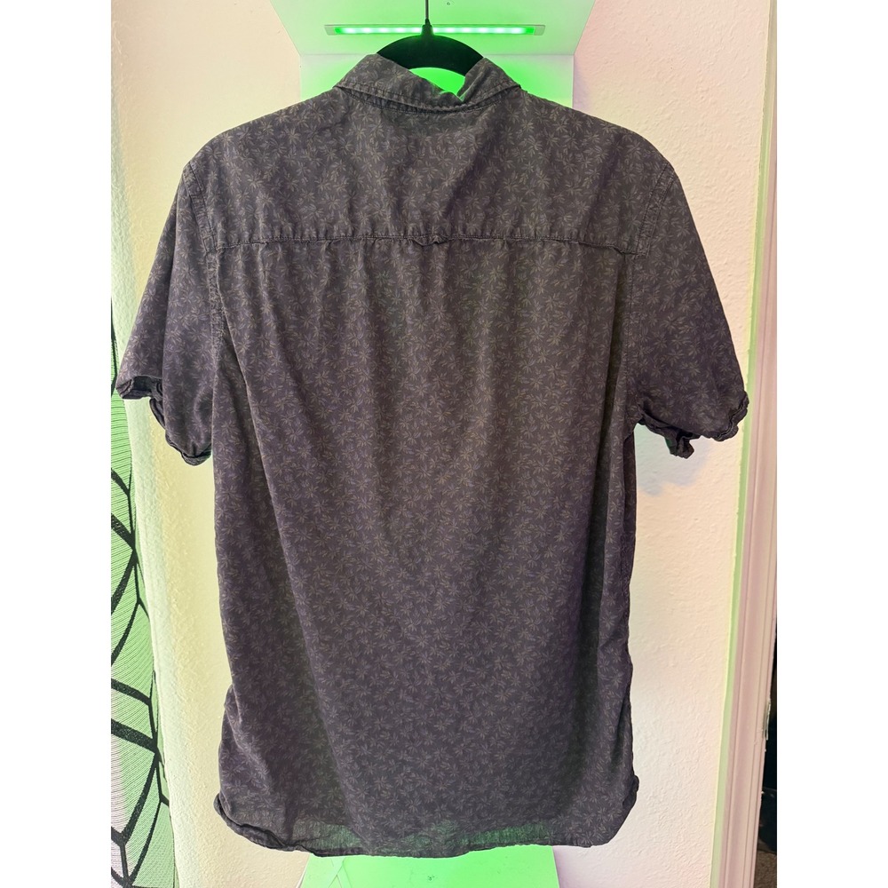 AllSaints Men Short Sleeve Button Down Shirt Charcoal Grey Floral Print Slim Fit